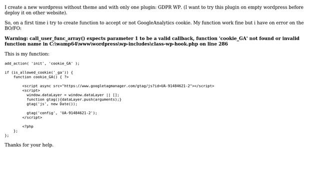 Wordpress: Warning: call_user_func_array() expects parameter 1 to be a valid callback смотреть онлайн