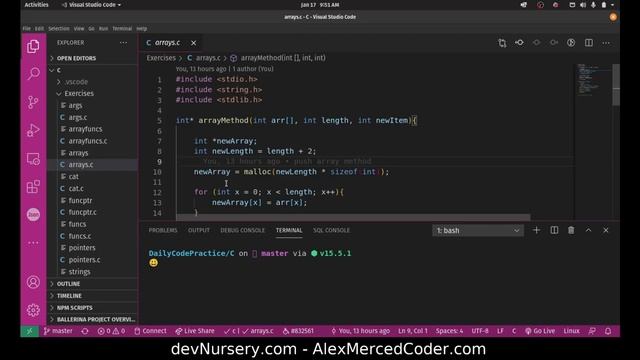 AM Coder - Intro to C in Plain English #5 - Creating an Array Method (sizeof/malloc) смотреть онлайн