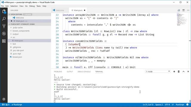 Stringifying JSON using RowList in Purescript смотреть онлайн