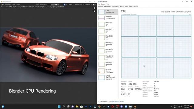 AMD Ryzen 5 5600G VS Radeon RX 6600, Blender 3D BMW Kecepatan Rendering CPU VS GPU HIP смотреть онлайн