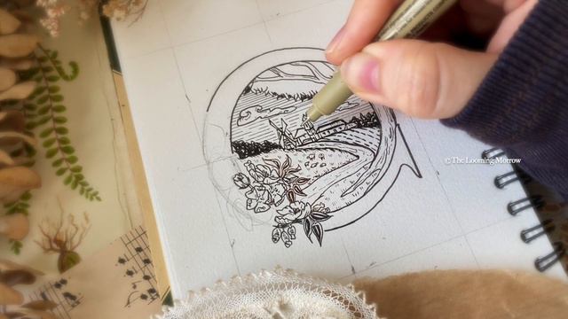 How to draw illuminated letter C~ Art Nouveau style landscape ~Initial letter step by step tutoria смотреть онлайн