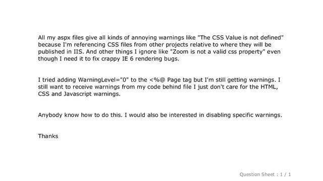 HTML : How do I disable warnings from Aspx files (HTML,CSS) смотреть онлайн