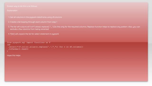 Dynamically rename multiple columns in PySpark DataFrame смотреть онлайн