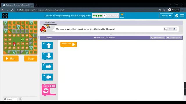 Coding for Kids | code.org | Pre-reader Express (2020) – Lesson 3 | Programming with Angry Birds смотреть онлайн