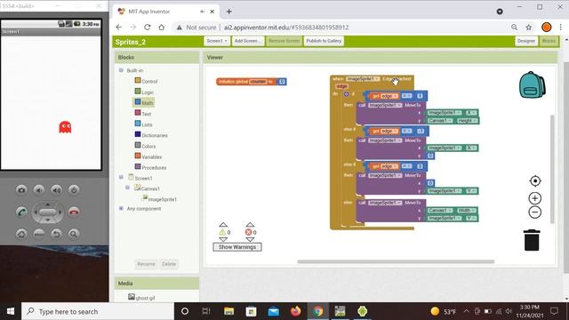 MIT App Inventor 2 Sprites: Exit And Enter
