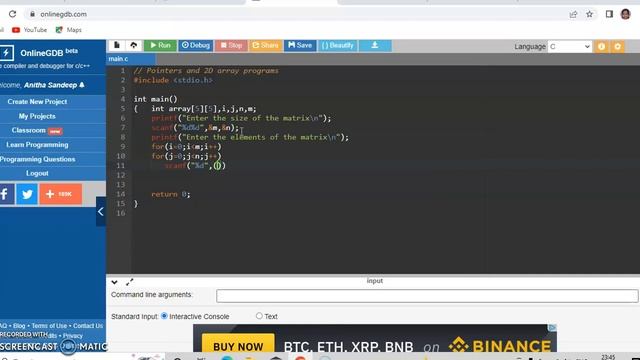 Pointers and 2D array reading and printing in c language смотреть онлайн