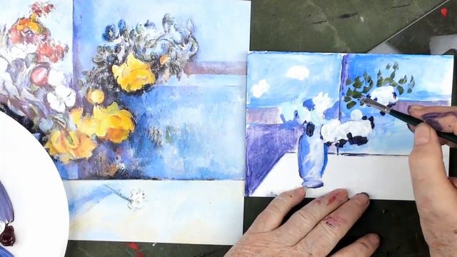 How to Use Acrylics as Watercolors to Paint Flowers in a Vase by Cezanne on a Card смотреть онлайн