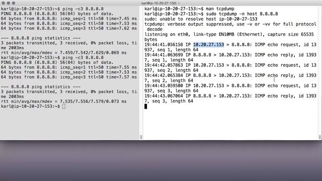 Watching Ping and DNS in tcpdump смотреть онлайн