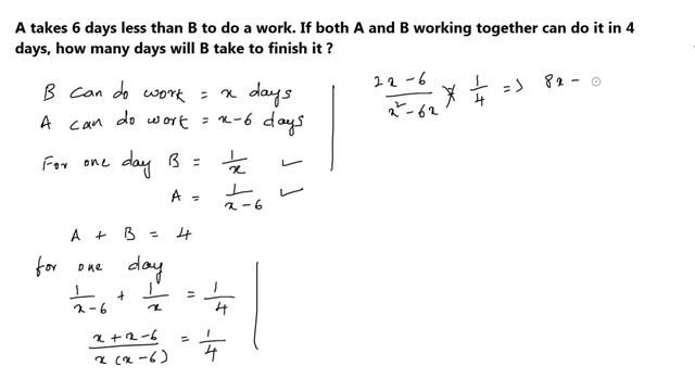 A takes 6 days less than the time taken by B to finish a piece of work. If both A and B together ca смотреть онлайн