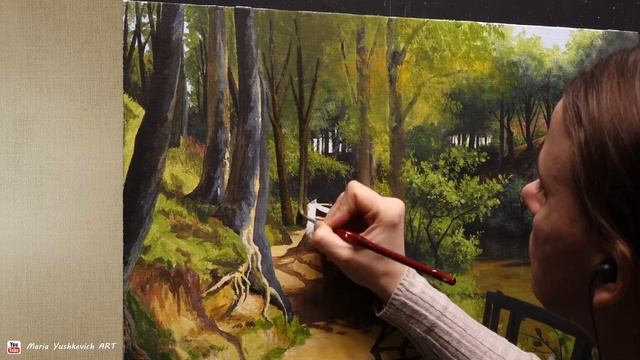 Acrylic Landscape Painting "On the forest path". смотреть онлайн