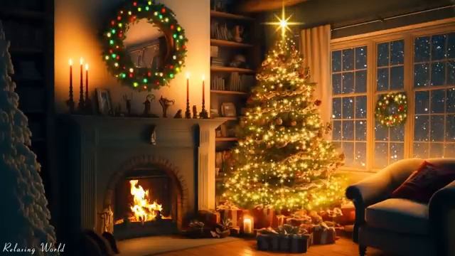 Relaxing Christmas Music Ambience, 11 Hours Relaxing Christmas Music with Fireplace смотреть онлайн