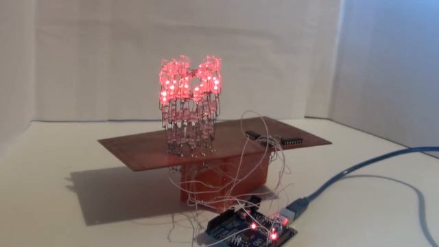 Светодиодный куб на arduino и сдвиговом регистре 74HC595 смотреть онлайн