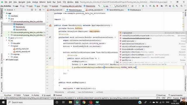 Pass Custom Object between two activities using Parcelable Interface, Intent in android studio смотреть онлайн