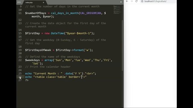 How to print customize current month calendar using PHP ? смотреть онлайн