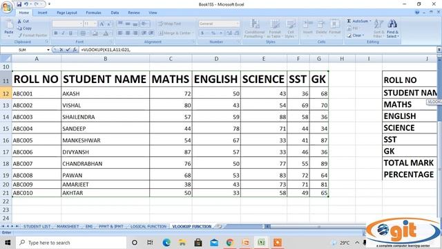 DAY 13 : USE OF VLOOKUP FUNCTION IN MS EXCEL || GIT EDUCATION || смотреть онлайн
