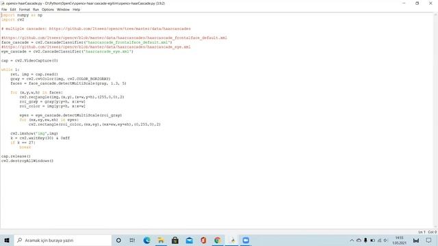 Python ve OpenCv Eğitimi Ders 7: Haar Cascade ve OpenCv ile Yüz ve Göz Tanıma смотреть онлайн