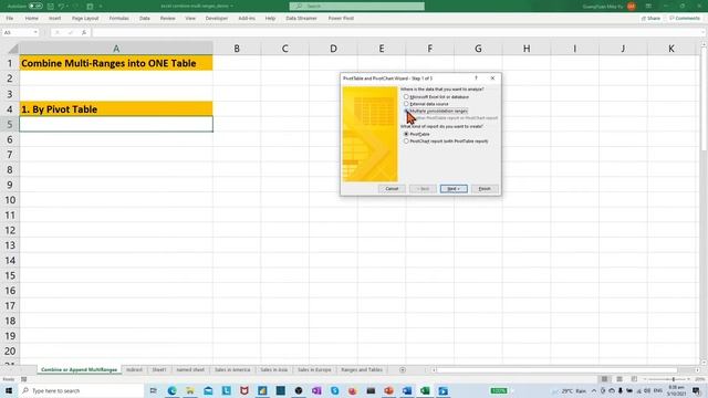 Excel Pivot Table Wizard : Consolidate Multi-Ranges into One Table смотреть онлайн