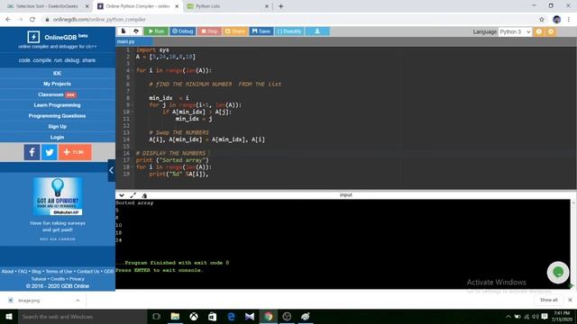SELECTION SORT PYTHON смотреть онлайн