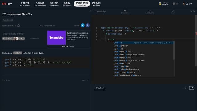 BFE.dev TS puzzle#27 Flat | JSer - TypeScript is cool! смотреть онлайн