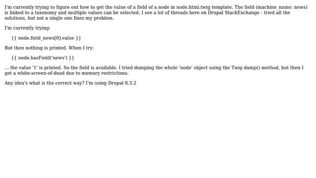 Drupal: Getting the value of taxonomy field in a node.html.twig template (Drupal 8.x) смотреть онлайн