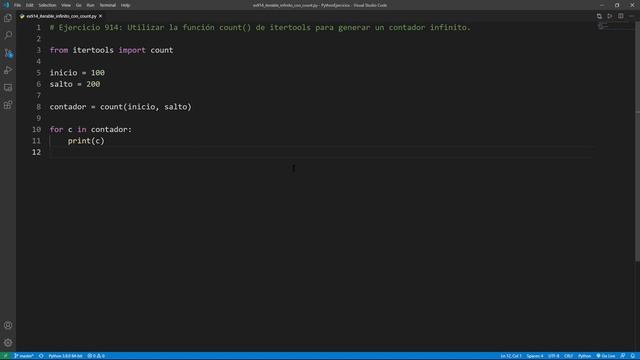 Python - Ejercicio 914: Utilizar la Función count() de itertools para Generar un Contador Infinito смотреть онлайн