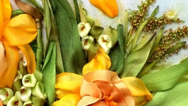 Солнечная картина лентами "Нарциссы" / Ribbon embroidery "Daffodils" смотреть онлайн