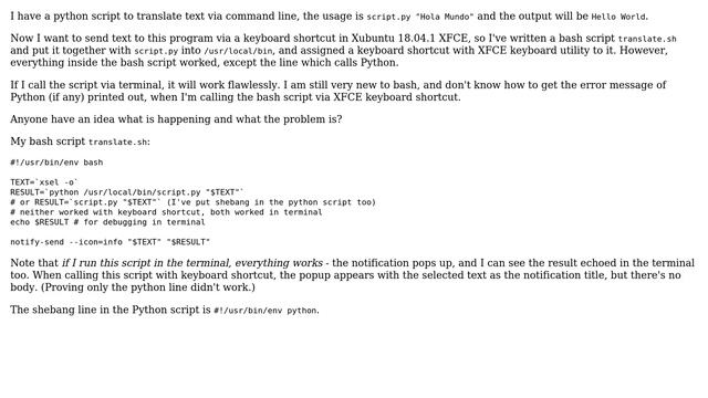 Ubuntu: Calling Python from bash script not working with XFCE keyboard shortcut смотреть онлайн