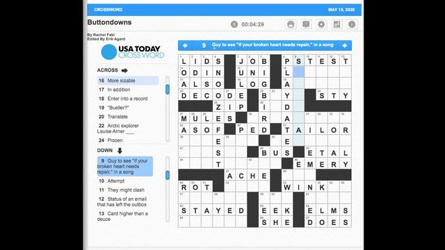 S02E136 USA Today Crossword "Buttondowns" May 15, 2020 смотреть онлайн