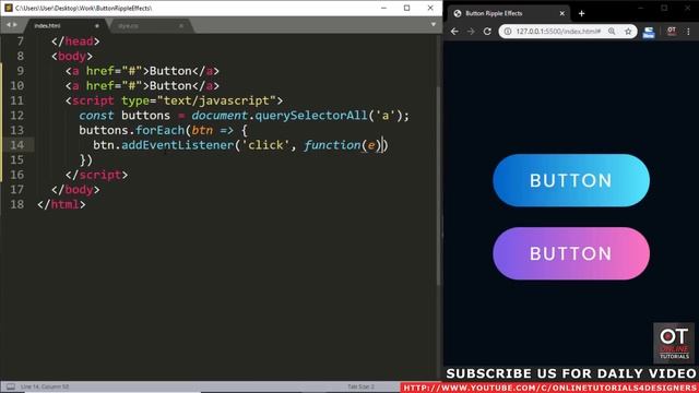 Button Ripple Effect on Click Using CSS3 & Vanilla Javascript смотреть онлайн