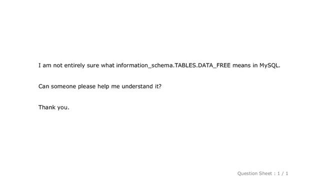 MySQL : What does information_schema.TABLES.DATA_FREE mean in MySQL? смотреть онлайн