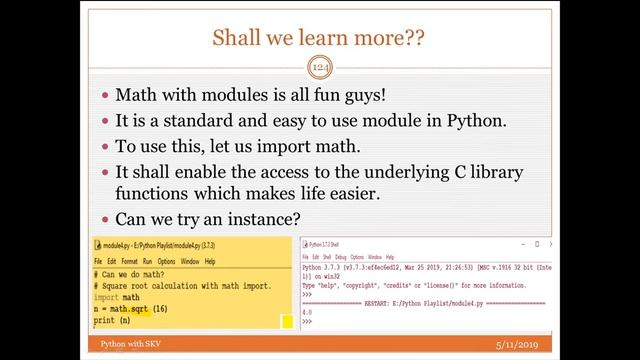Session - 11: Python - Modules in Python, Import, Math Modules смотреть онлайн
