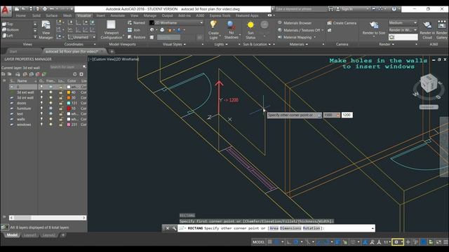 AutoCAD 3D Basics - Tutorial to model a floor plan (fast and effective!) PART 1 смотреть онлайн