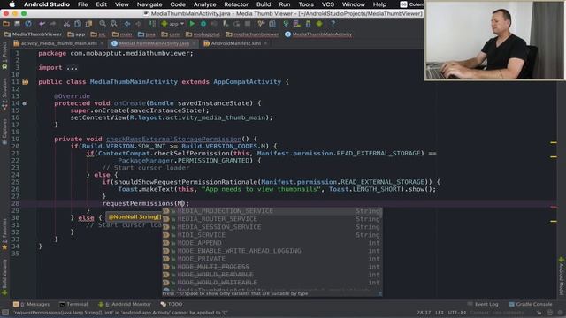 Android development tutorial creating media thumbnail viewer - Part1 Read storage permissions смотреть онлайн