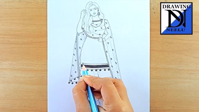 How to draw a Pretty Girl wearing salwar suit -Drawing easy || Pencil sketch for beginner || Drawin смотреть онлайн