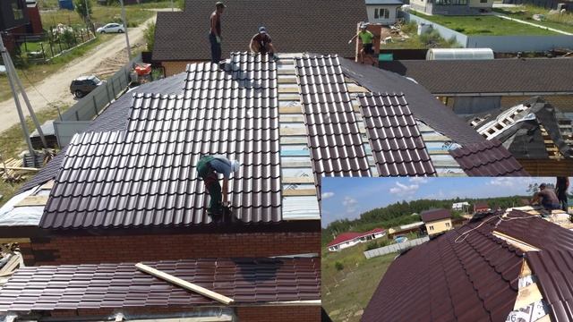 Монтаж метал черепицы. Съемка с дрона dji mini 2 и с камеры от первого лица. смотреть онлайн