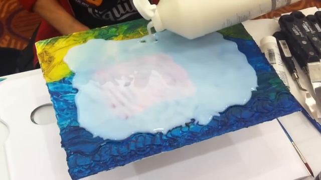 Pouring Medium Over Textured Surfaces to Create Resin-like Clear Coat смотреть онлайн