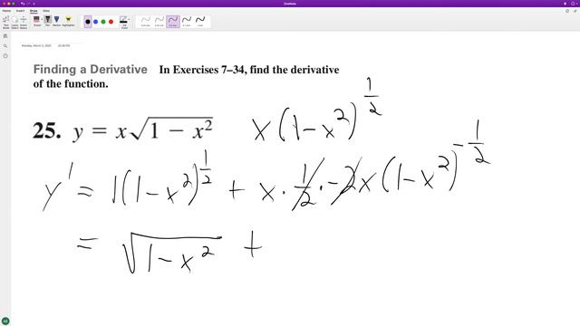 find the derivative of y = x*sqrt(1-x^2) смотреть онлайн