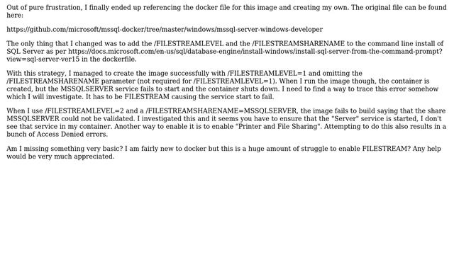 Enable SQL Server FILESTREAM - Windows Based Docker Container (not linux) смотреть онлайн