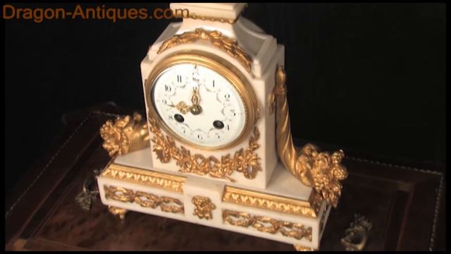 Antique French Louis XVI White Marble and Ormolu Boudoir Clock Samuel Marti 2896 смотреть онлайн
