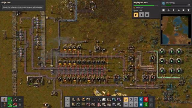 Factorio Abandoned Rail Base (Tutorial Level 5) 64x Speed Replay смотреть онлайн