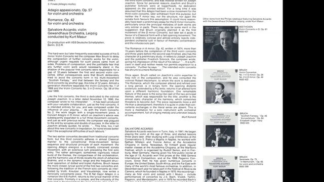 Bruch: Romance in A minor, Op. 42 - Salvatore Accardo, Kurt Masur, Gewandhausorchester смотреть онлайн