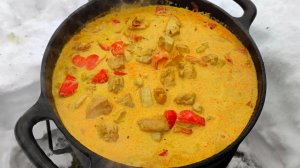 Курица в сливочном соусе «Карри» | готовим зимой на природе. #курица #курицаскартошкойвдуховке