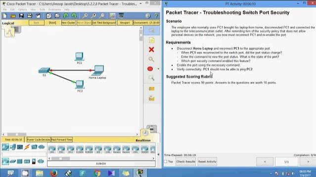 5.2.2.8 Packet Tracer - Troubleshooting Switch Port Security смотреть онлайн