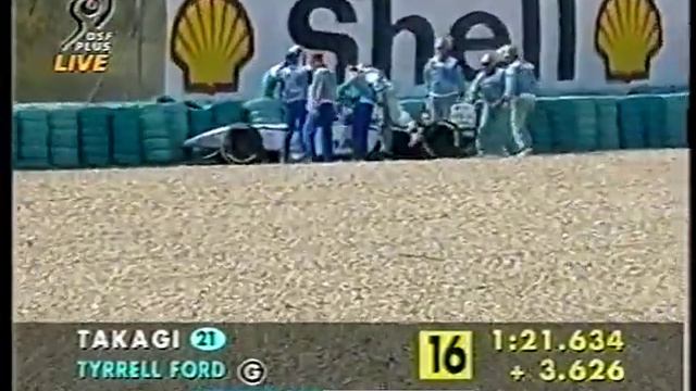 F1 Hungary 1998 FP4 Takagi crashes (DF1) смотреть онлайн