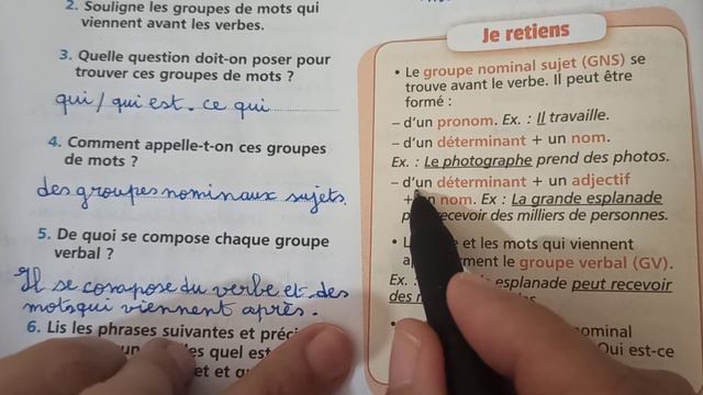 5 AEP pages 28 - 29 grammaire le groupe nominal sujet et le groupe verbal mes apprentissages смотреть онлайн
