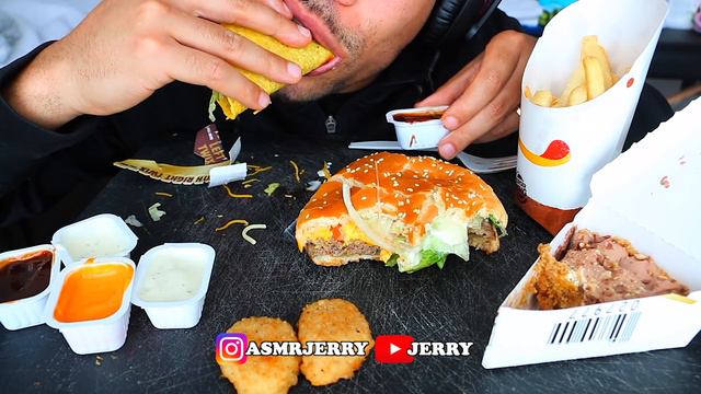 ASMR BURGER KING TACOS IMPOSSIBLE BURGER WHOPPER CHICKEN NUGGETS EATING MUKBANG NO TALKING JERRY смотреть онлайн
