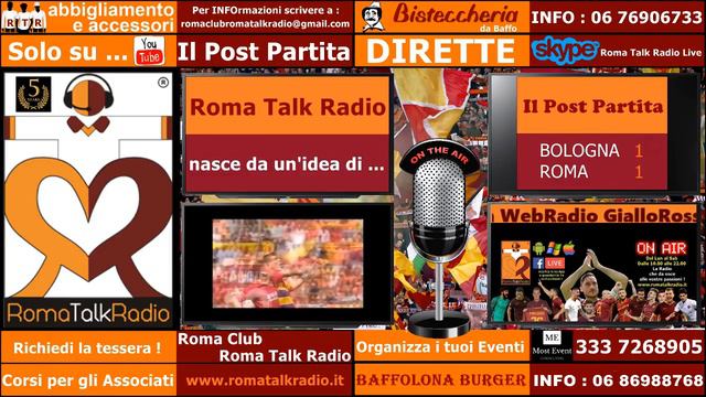 "Roma Talk Radio Live" Il Post Partita di Bologna - Roma 1-1 смотреть онлайн