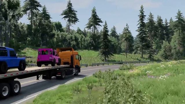 Double Flatbed Trailer Truck vs Speedbumps Train vs Cars Beamng.Drive #660 смотреть онлайн