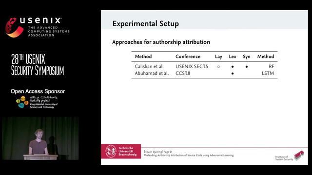 USENIX Security '19 - Misleading Authorship Attribution of Source Code using Adversarial Learning смотреть онлайн