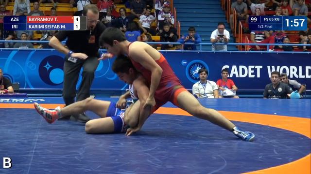 1/2 FS - 65 kg: T. BAYRAMOV (AZE) v. M. KARIMISEIFAB (IRI) смотреть онлайн